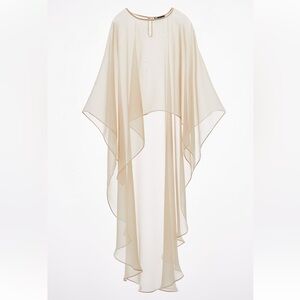 Zara ASYMMETRIC GAUZE CAPE. Stone. One Size. New with Tags.